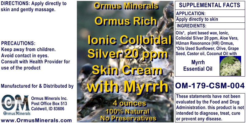 Ormus Minerals Ormus Rich Ionic Colloidal Silver 20 ppm Skin Cream with Myrrh